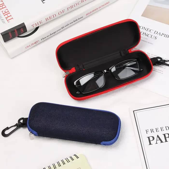 Boîte à lunettes rigide en tissu Denim Portable
