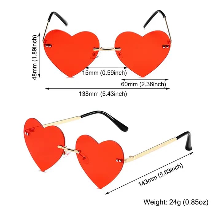 Lunettes de soleil en forme de cœur sans monture pour femmes