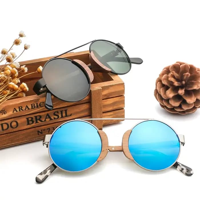 Lunettes de soleil rondes en bambou pour hommes et femmes