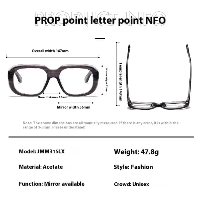 Monture de lunettes en acétate à bords optiques, grandes lunettes ovales, traitement de la myopie, délinquants optiques, lunettes, JMM315LX, nouveau, 8.0