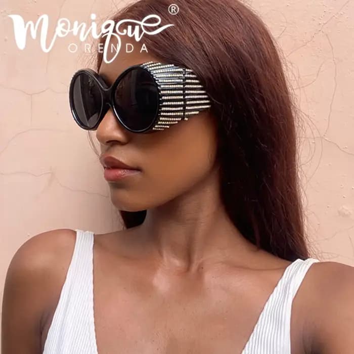 Bling diamant ovale Punk lunettes de soleil femmes à la mode ronde luxe