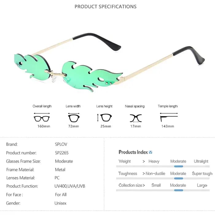 Lunettes de soleil de luxe en forme de flamme de feu pour femmes