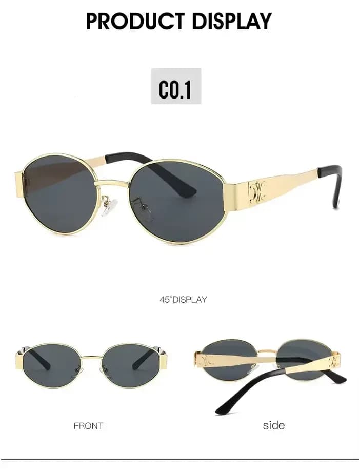 Lunettes de soleil ovales rétro de luxe en métal pour femmes et hommes