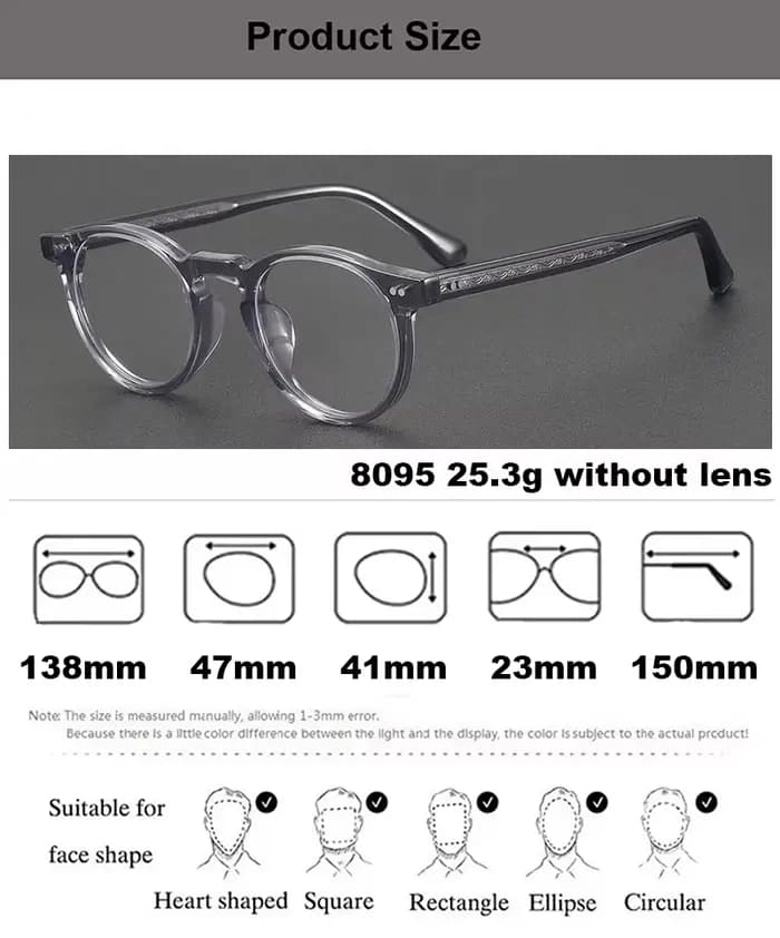Lunettes rondes en acétate pour hommes et femmes
