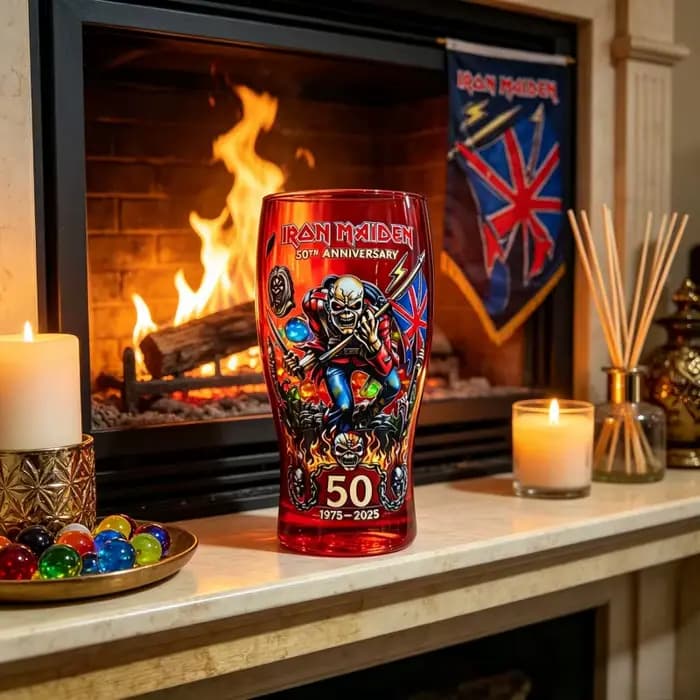 Verre à bière à thème Iron Maiden 50e anniversaire, inspiré du groupe de heavy metal, objet de collection pour bar, maison et fête