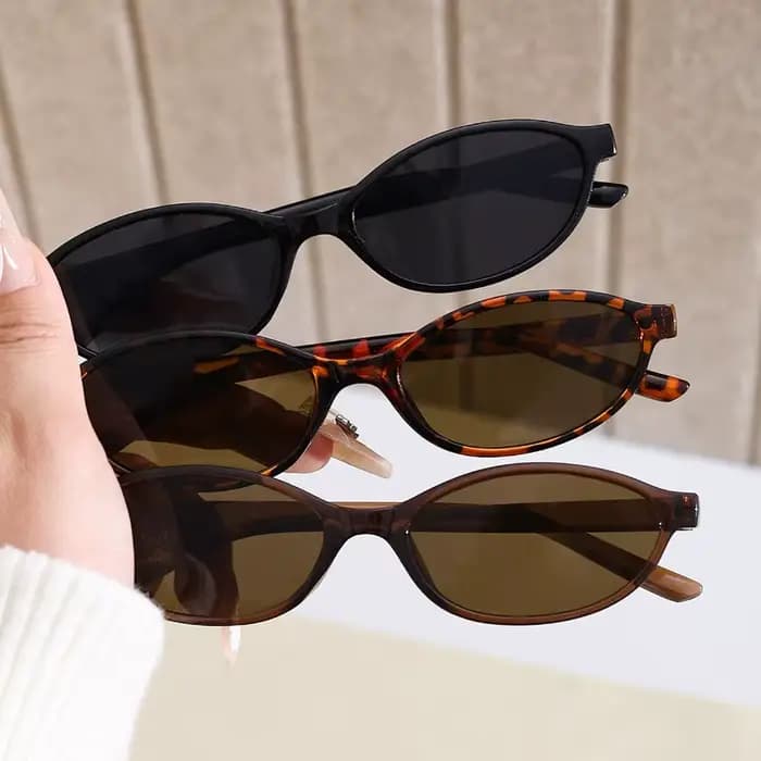 Nouvelles Lunettes de Soleil Femme Ovale Rétro Marron Léopard Monture Fine Tendance