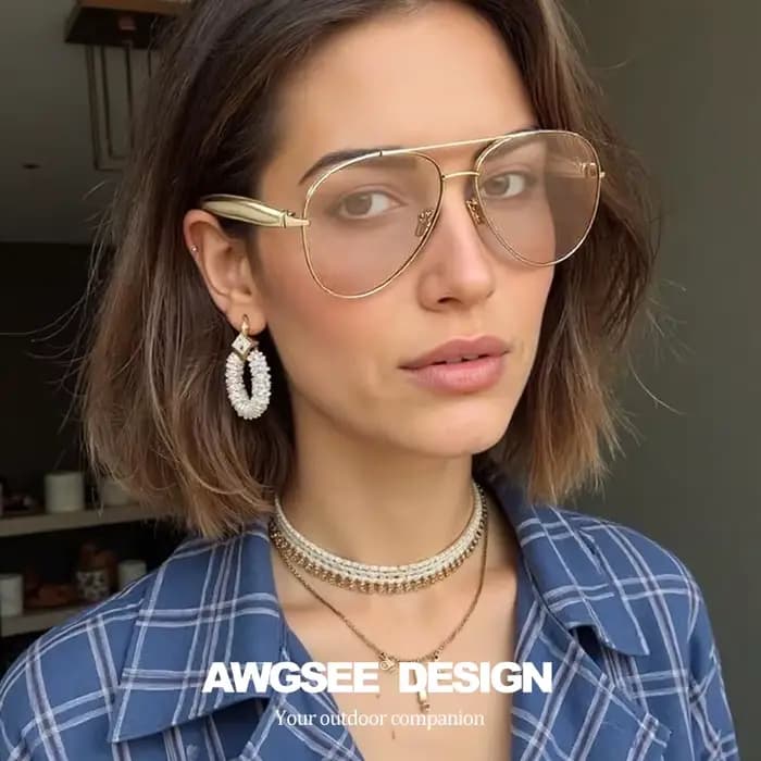 Lunettes d'aviateur surdimensionnées pour femmes – Monture dorée vintage avec verres champagne