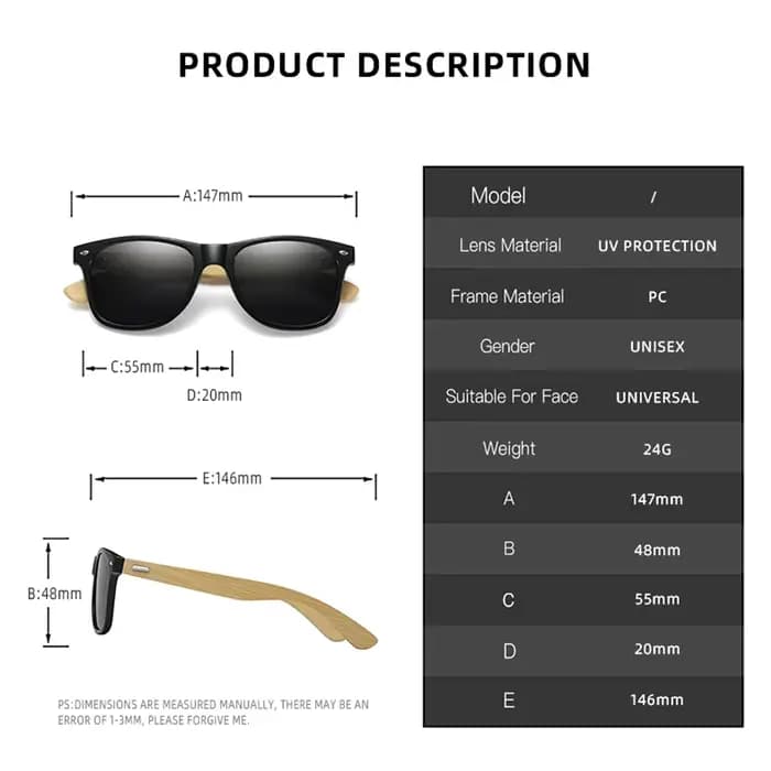 Lunettes de soleil carrées Vintage en bois de bambou pour hommes et femmes
