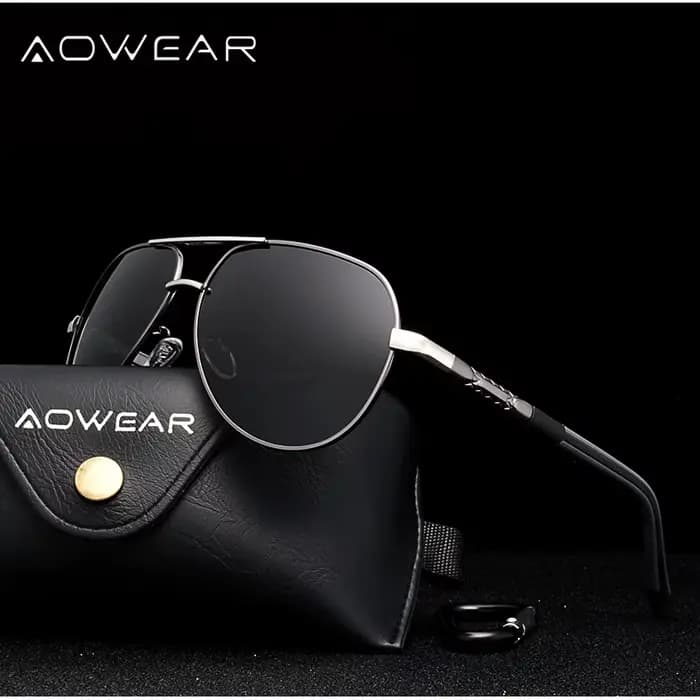 AOWEAR Aviation lunettes de soleil polarisées hommes en aluminium conduite miroir