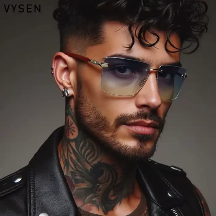 Lunettes de soleil Vintage carrées sans bords pour hommes