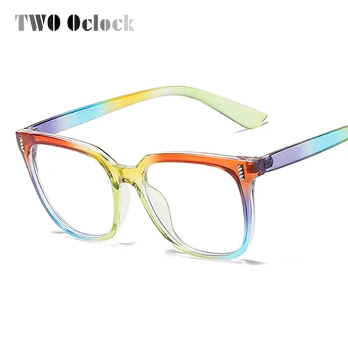 Lunettes pour femmes à la mode avec cadre carré arc-en-ciel coloré Prescription 0 dioptrie qualité