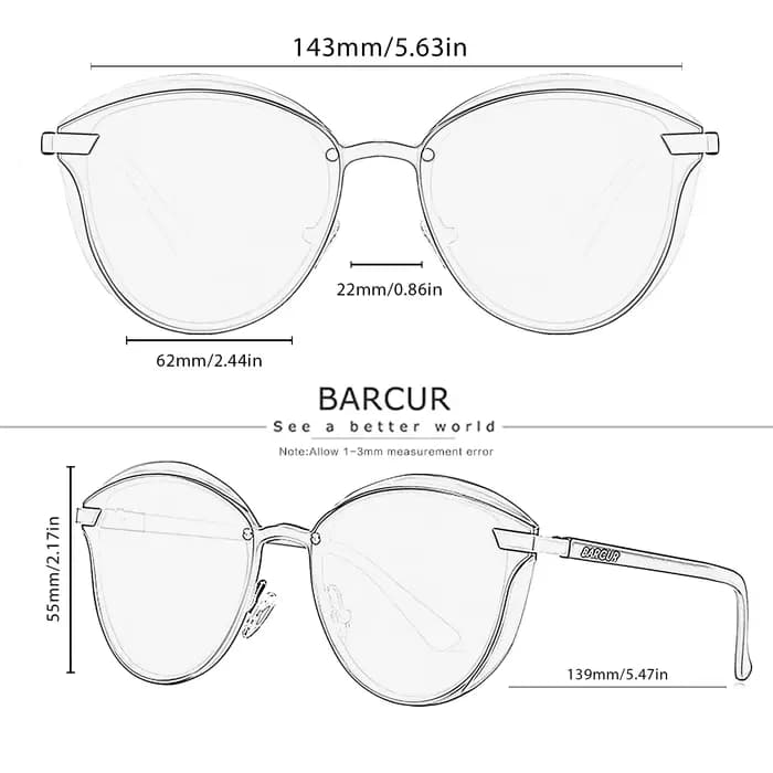 BARCUR Style lunettes de Soleil Polarisées Pour Femmes Catmore Rond