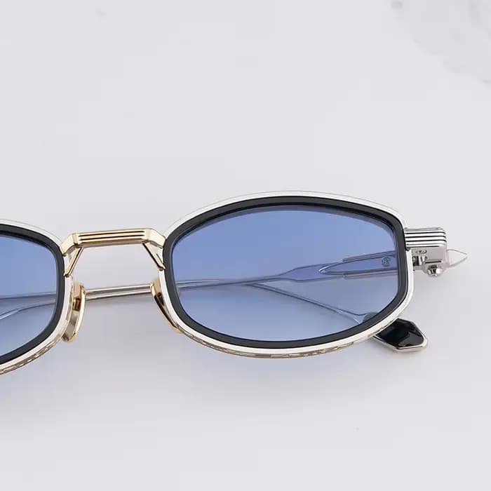 HARDIN Lunettes de soleil ovales vintage artisanales noires et dorées pour homme