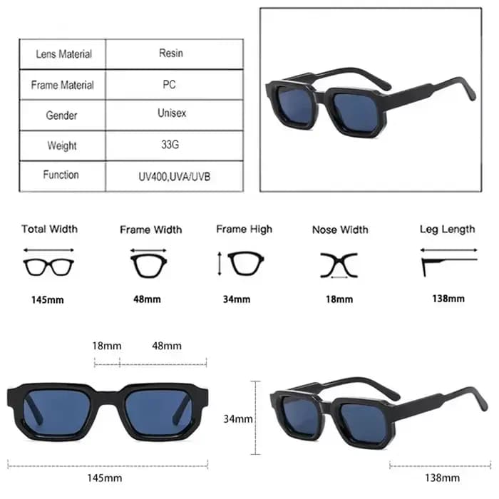 Lunettes de soleil carrées bleues tendance pour femmes et hommes