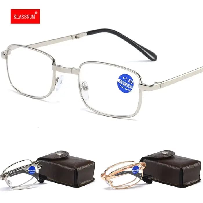 Lunettes de lecture pliantes en métal rétro pour hommes avec étui