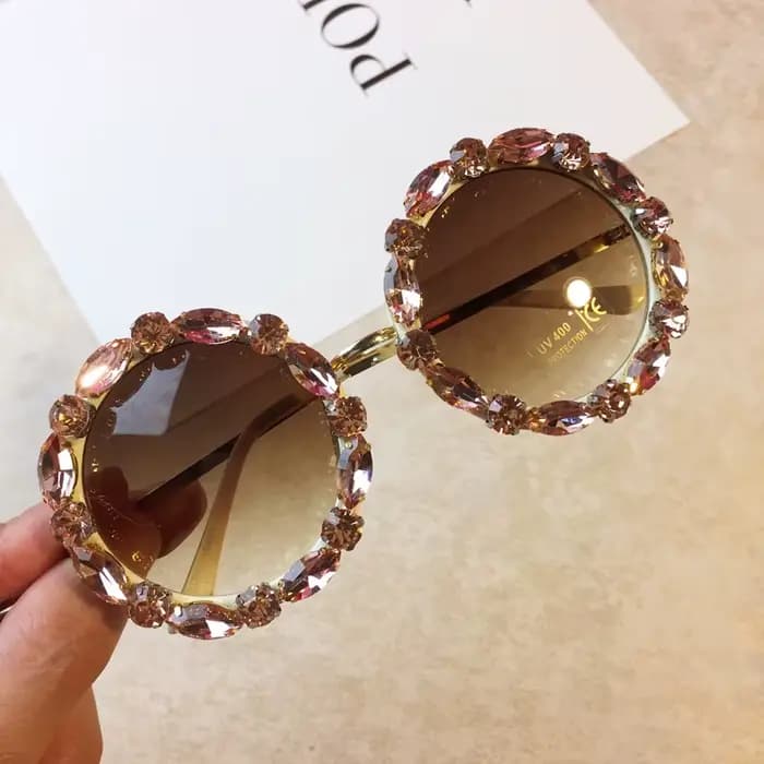 Lunettes de soleil rondes en cristal de diamant pour femmes