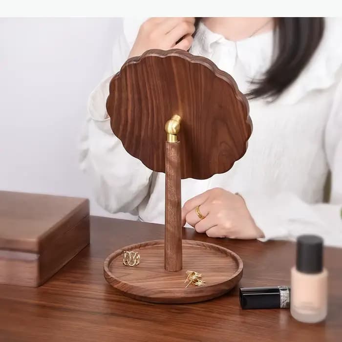 Miroir de maquillage sur pied en bois, miroir de coiffeuse, miroirs décoratifs en verre, plateau à bijoux, plateau de rangement pour outils de maquillage