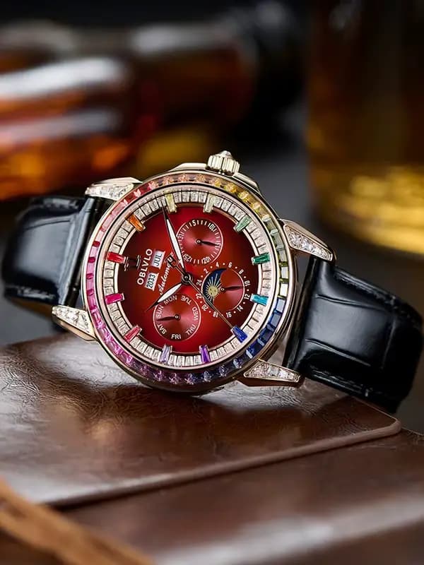 OBLVLO montre automatique pour hommes 40mm montre-bracelet mécanique 5ATM lunette en cristal lumineux année, mois, semaine, Date, 24 heures TY1655 Mov.