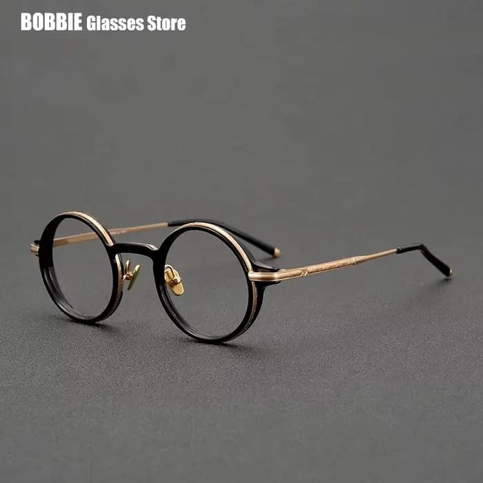 Monture de lunettes en titane et acétate fabriquée à la main au Japon, montures de lunettes rondes vintage, lunettes de vue pour hommes et femmes, mode 2024, design créatif