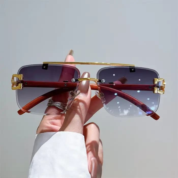 Vintage homme Double faisceau lunettes de soleil femmes sans cadre clair carré noir rouge