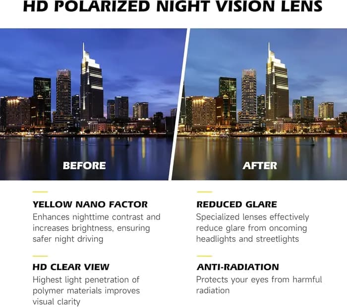 Lunettes de conduite nocturne polarisées HD anti-éblouissement avec protection UV