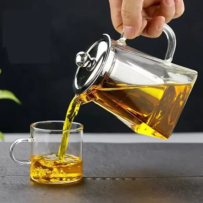 Théière en verre avec passoire, tasse transparente à quatre côtés, théière en verre, pour le bureau, la maison, l'été et l'hiver, 350/550/750ML