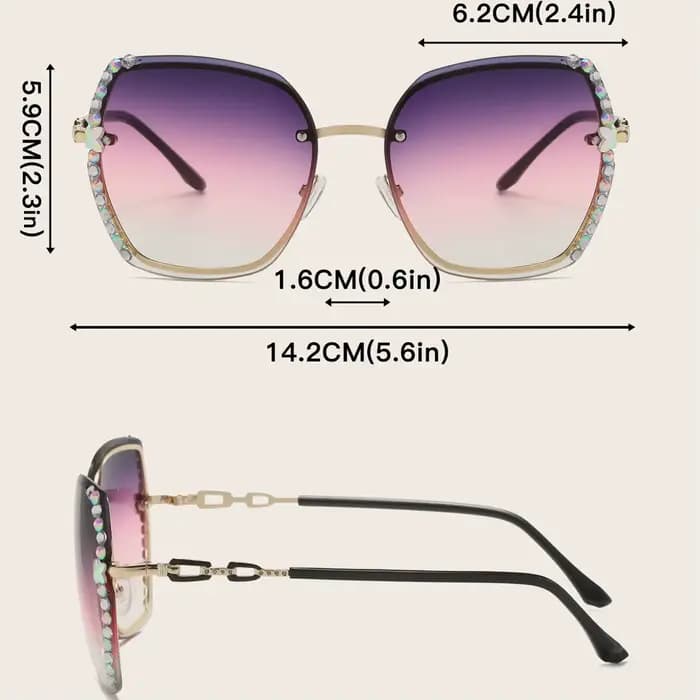 Strass Décor Sans Monture Mode Lunettes De Soleil Pour Femmes Hommes Casual Gradient