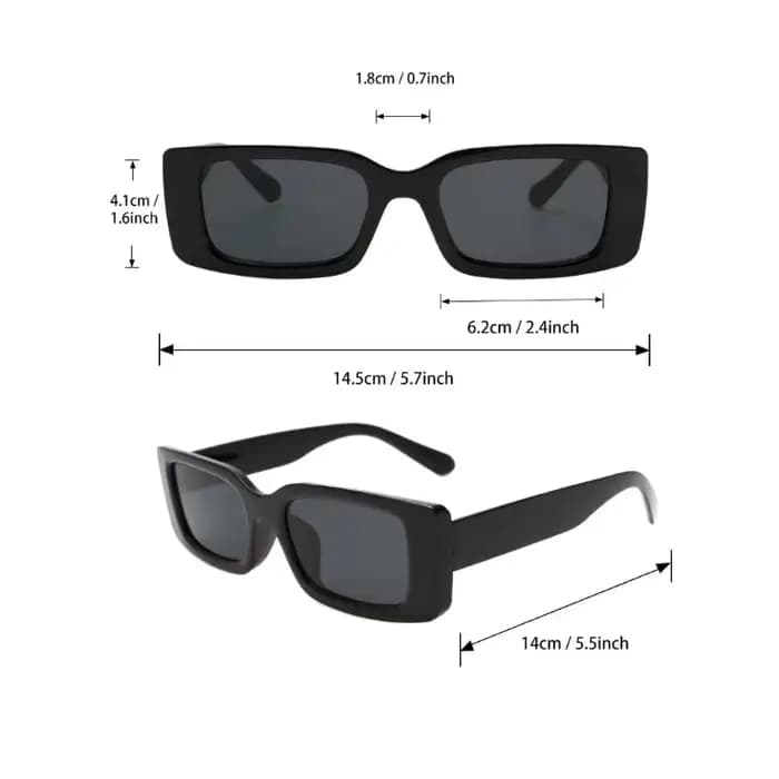 1 paire de lunettes de soleil carrées en plastique noir unisexe