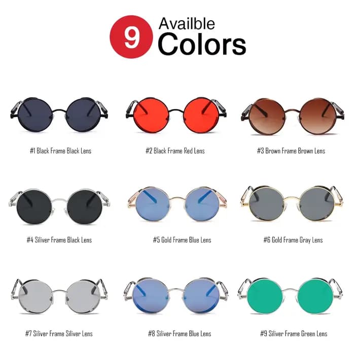 VIVIBEE Lunettes de soleil vintage steampunk rouges pour hommes