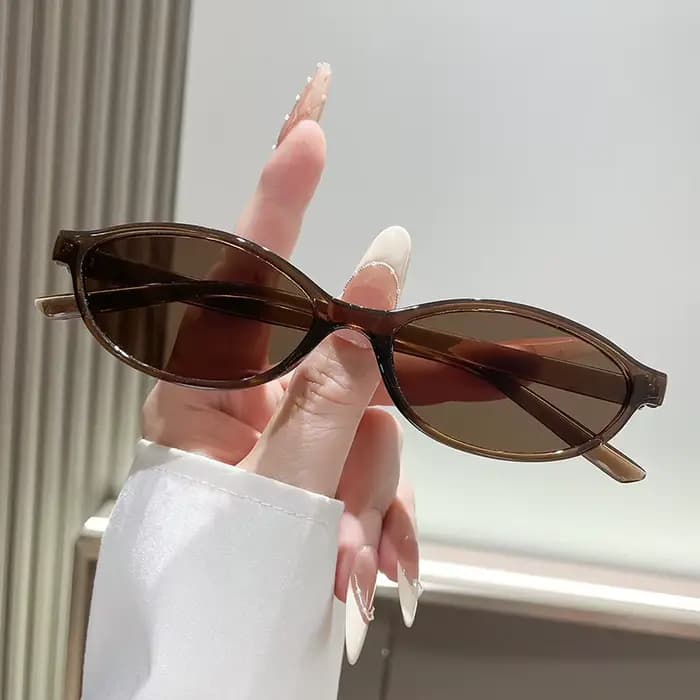 Nouvelles Lunettes de Soleil Femme Ovale Rétro Marron Léopard Monture Fine Tendance