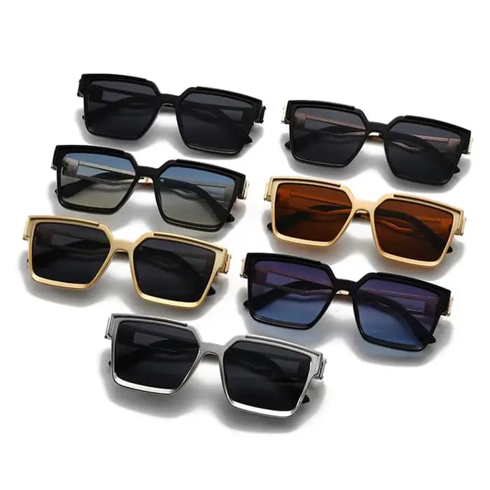 Mode Vintage carré or lunettes de soleil femmes pour hommes