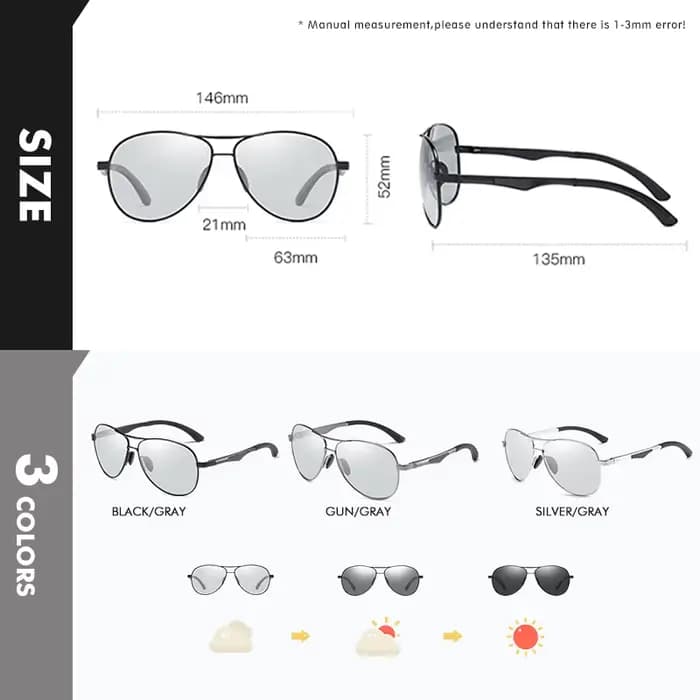Lunettes de soleil photochromiques pilote de conception de marque classique hommes