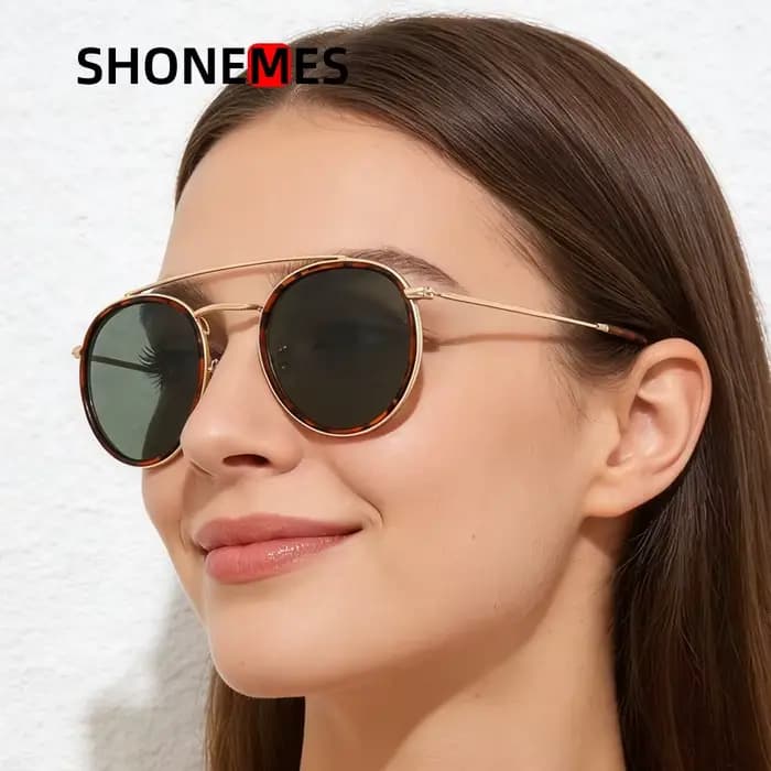 Shonemes lunettes de soleil rondes Vintage Double pont conduite nuances cadre en métal extérieur UV400
