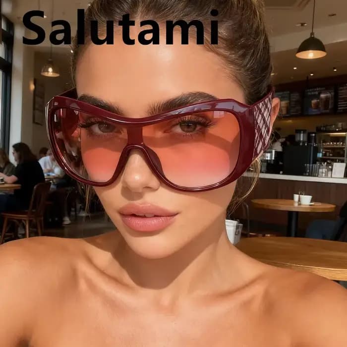 Vintage carré une pièce bouclier Y2K lunettes de soleil pour femmes nouvelle mode rouge noir dégradé Sexy