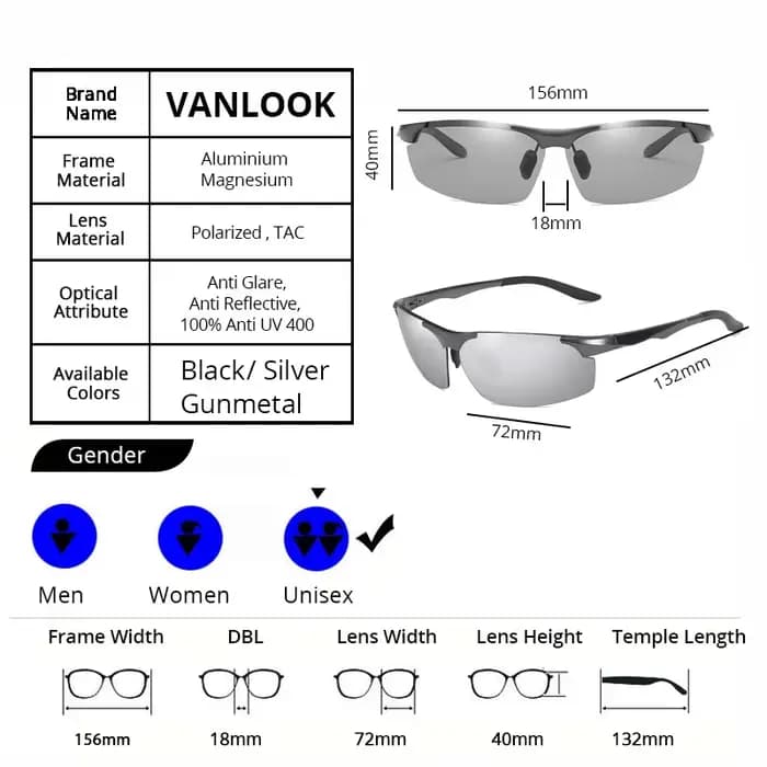 Lunettes de soleil photochromiques polarisées pour hommes