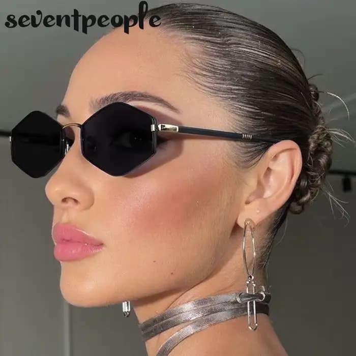 Lunettes de soleil hexagonales à petite monture pour femme