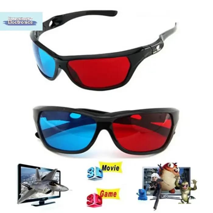 【Lunettes 3D avec monture rouge, bleue et noire pour films, séries télévisées, DVD et jeux en anaglyphe dimensionnel】