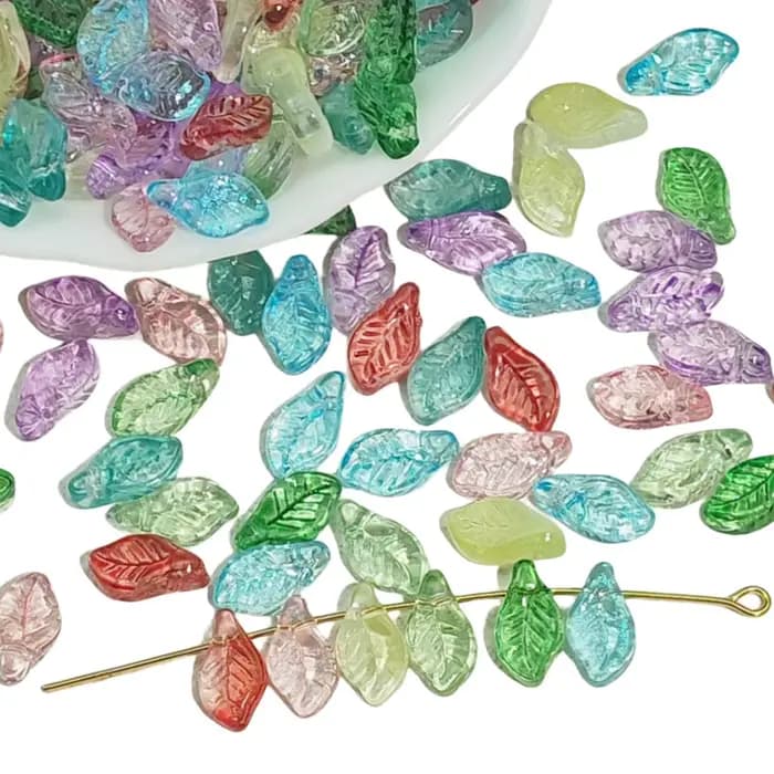 Perles en verre transparent dégradé en forme de feuille 12x6x4mm, 50 pièces, perles colorées en forme de feuille de vigne, accessoires de fabrication de bijoux faits à la main DIY