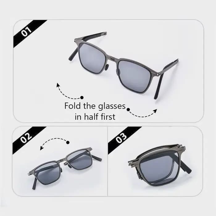 Lunettes de soleil carrées pliantes en acier inoxydable ultra légères