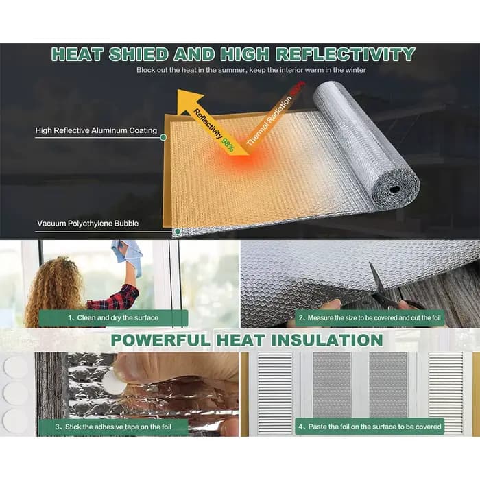 Film isolant réfléchissant en mousse d'aluminium à bulles 300/500/600mm – Barrière thermique pour fenêtre, toit de camping-car et couverture de verre