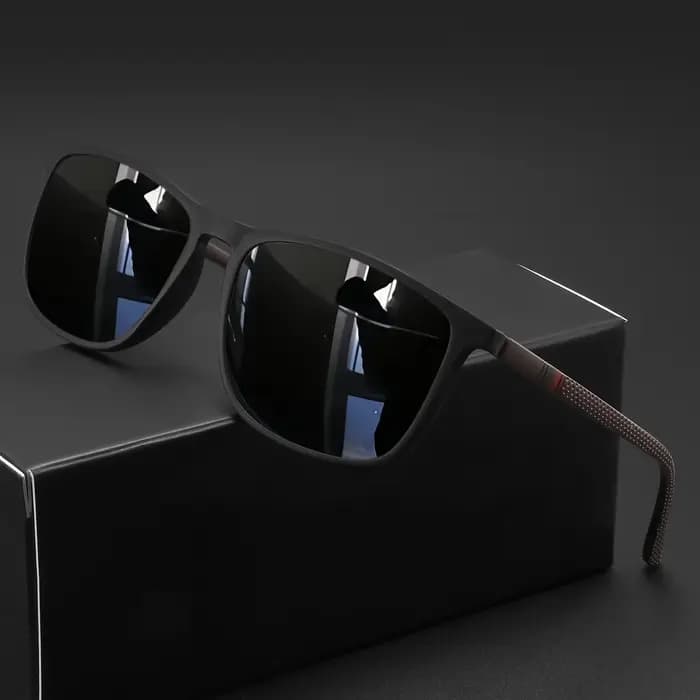 Lunettes de soleil carrées classiques à la mode – Monture légère avec branches à rayures rouges/vertes