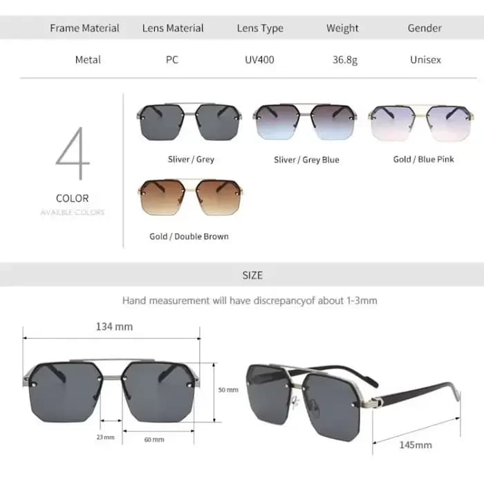 Lunettes de soleil polygone à Double pont pour hommes et femmes