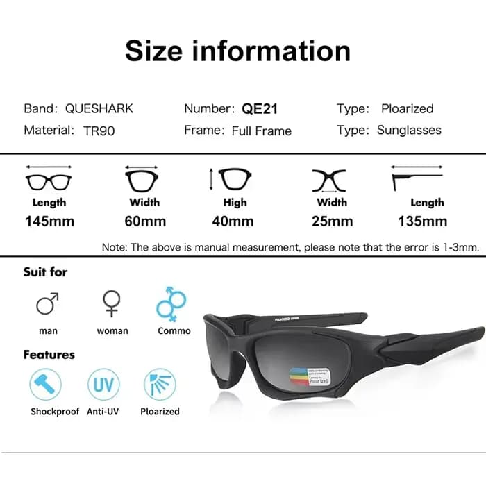 QUESHARK hommes femmes HD polarisé Sport pêche lunettes de soleil UV400 Anti-éblouissement randonnée