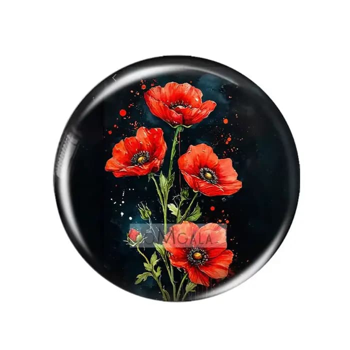 Peintures artistiques de fleurs de pavot rouge aquarelle, 12mm/16mm/18mm/25mm, photo ronde, cabochon en verre, démo, dos plat, résultats de fabrication