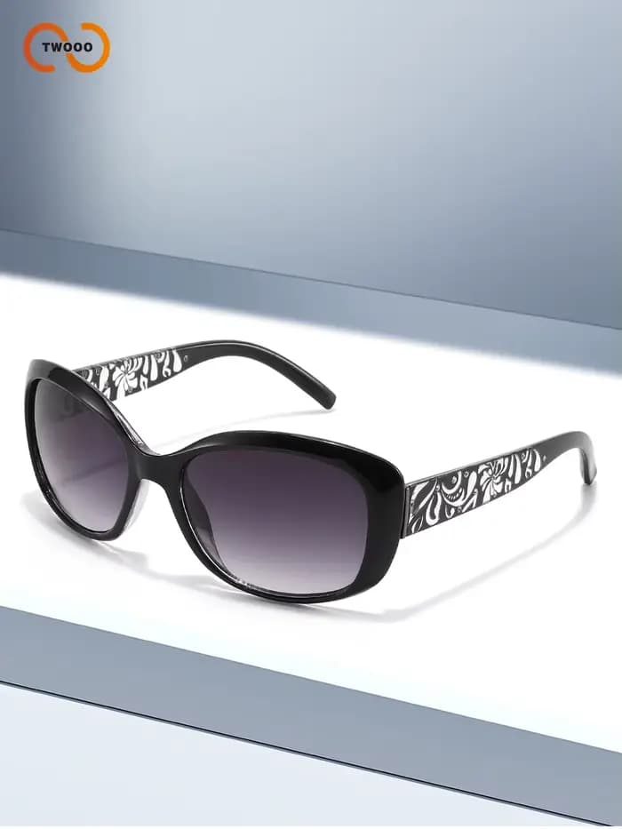 Lunettes de soleil élégantes à grande monture ovale pour femmes avec motif unique