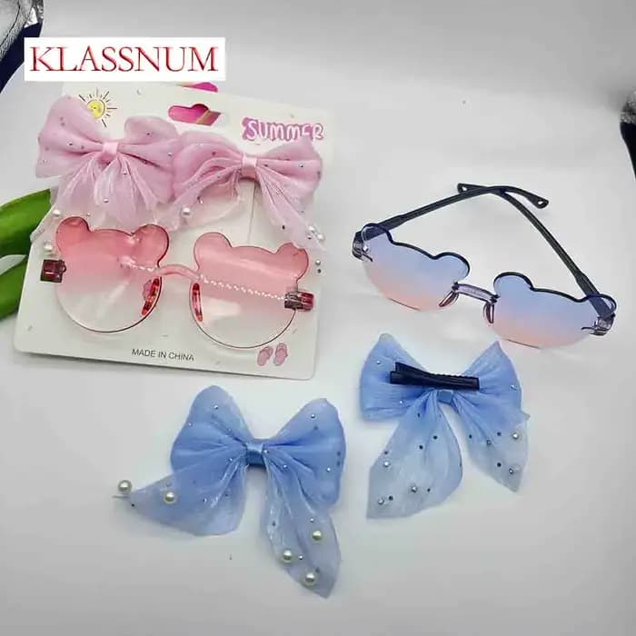 Ensemble d'accessoires d'été pour filles : Lunettes de soleil dégradées en forme d'ours mignon