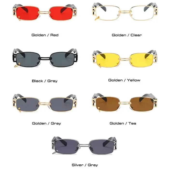 SO & EI Ins mode populaire petit rectangle femmes lunettes de soleil de luxe Vintage anneau en métal décoration hommes