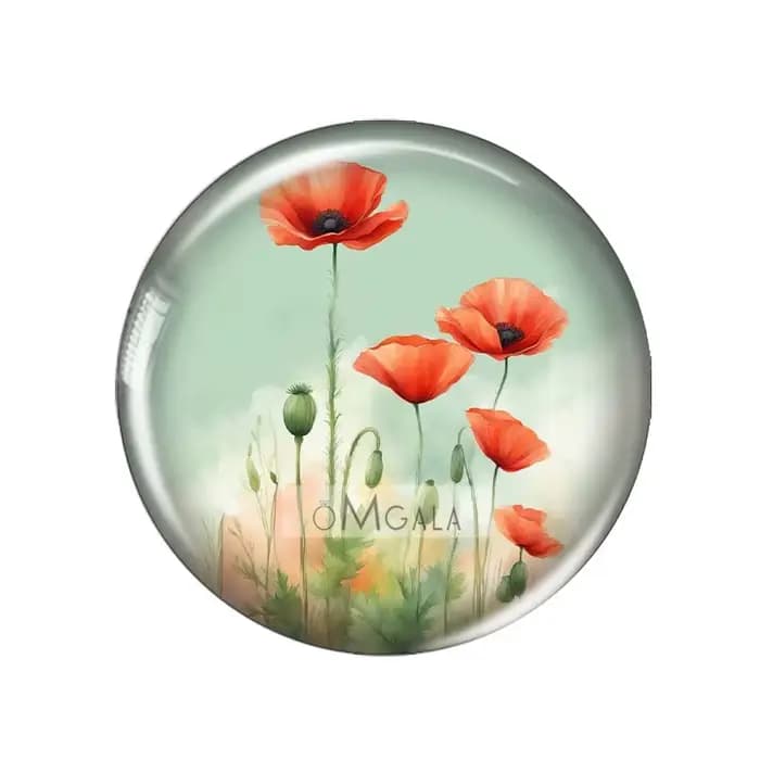 Peintures artistiques de fleurs de pavot rouge aquarelle, 12mm/16mm/18mm/25mm, photo ronde, cabochon en verre, démo, dos plat, résultats de fabrication