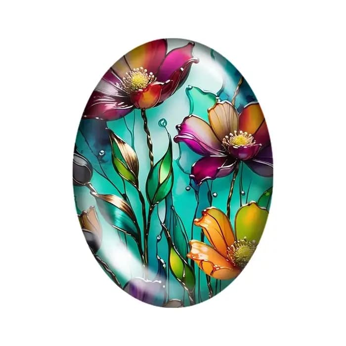 Cabochons ovales en verre photo à dos plat, motifs fleurs de beauté, lotus et coquelicot, 10 pièces assorties 13x18mm/18x25mm/30x40mm, pour la création de bijoux