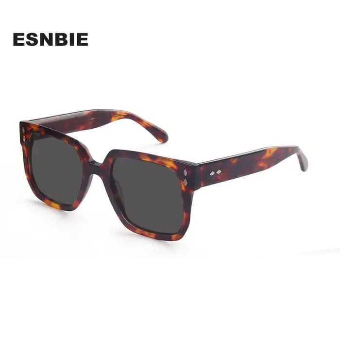 Acétate Vintage tortue carré lunettes De soleil pour hommes femmes nuances polarisées grand cadre